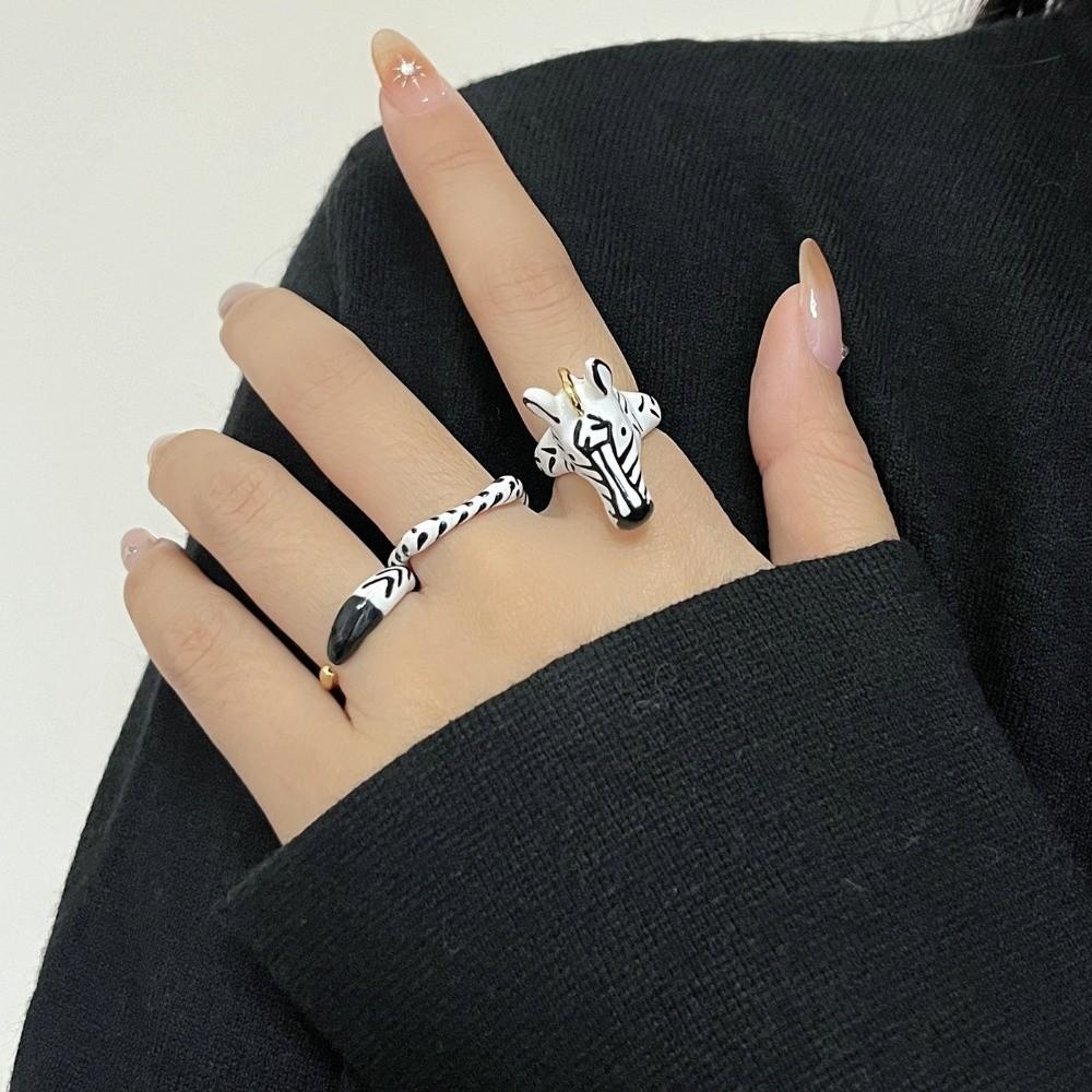 Pony Horse Animal Horse Ring Set Delicate Opening Finger Ring Jewelry Cartoon Glaze Ring  Lady