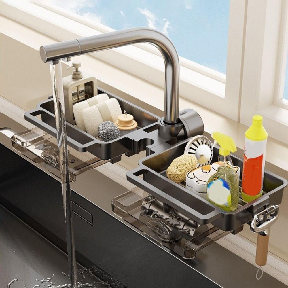 Hanging Sink Faucet Organizer Plastic Sponge Storage Rack Practical Faucet Drain Rack for Kitchen