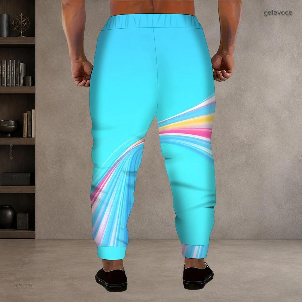Men S Plus Size Drawstring Waist Colorful Printed Jogger Pants Side Pockets Cuffed Ankle