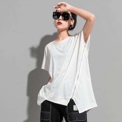 Sommer Ärmelloses Unregelmäßiges Lockeres T-Shirt mit Seitenreißverschluss: Trendiger europäischer und amerikanischer Stil für Frauen