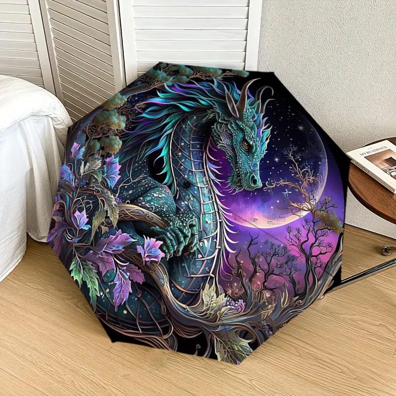 1pc Fantasy Dragon Moon Night Art Print Umbrella with Plastic Handle,Suitable for All Seasons Home Travel Outdoor UmbrellaDD1588