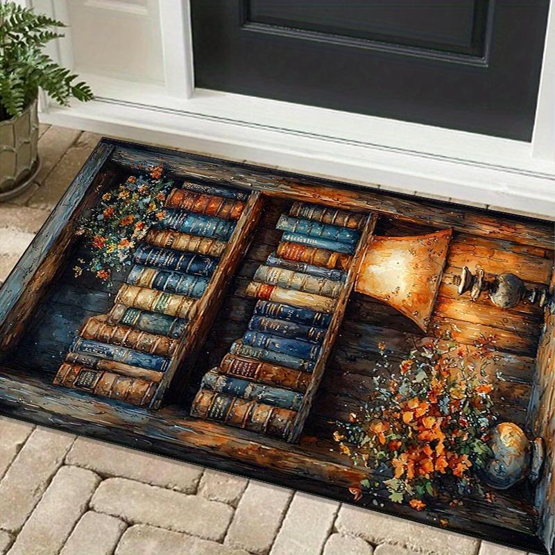 Vintage Library Rug for Study RoomBookshelf Patterned Carpets,Classic Home Decor Elements Anti slip carpet can be machine washed