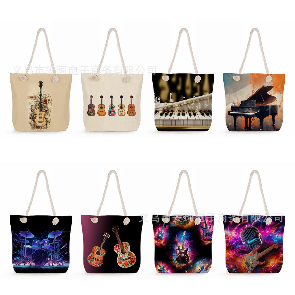 Multifunctional note Printed Thick Rope Shoulder Beach Bag Casual large capacity handbag 7611