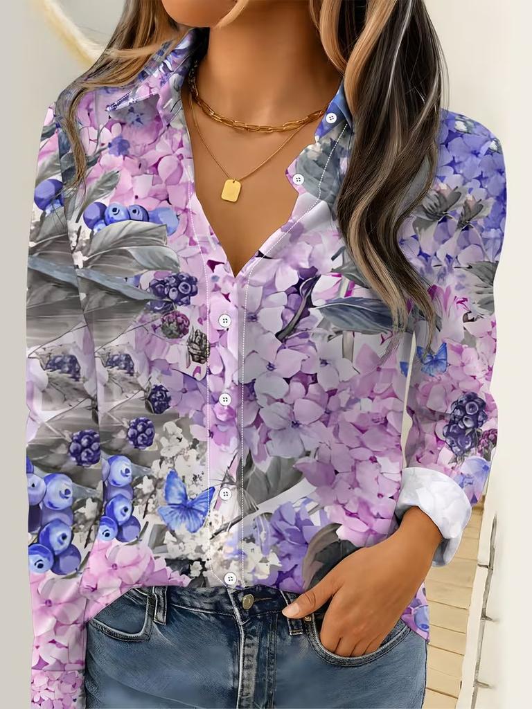 Women's Shirt Blouse 3D Print Elegant Long Sleeve Shirt Lapel Collar Tops Work Office Ladies Tops Summer Spring Fall Winter
