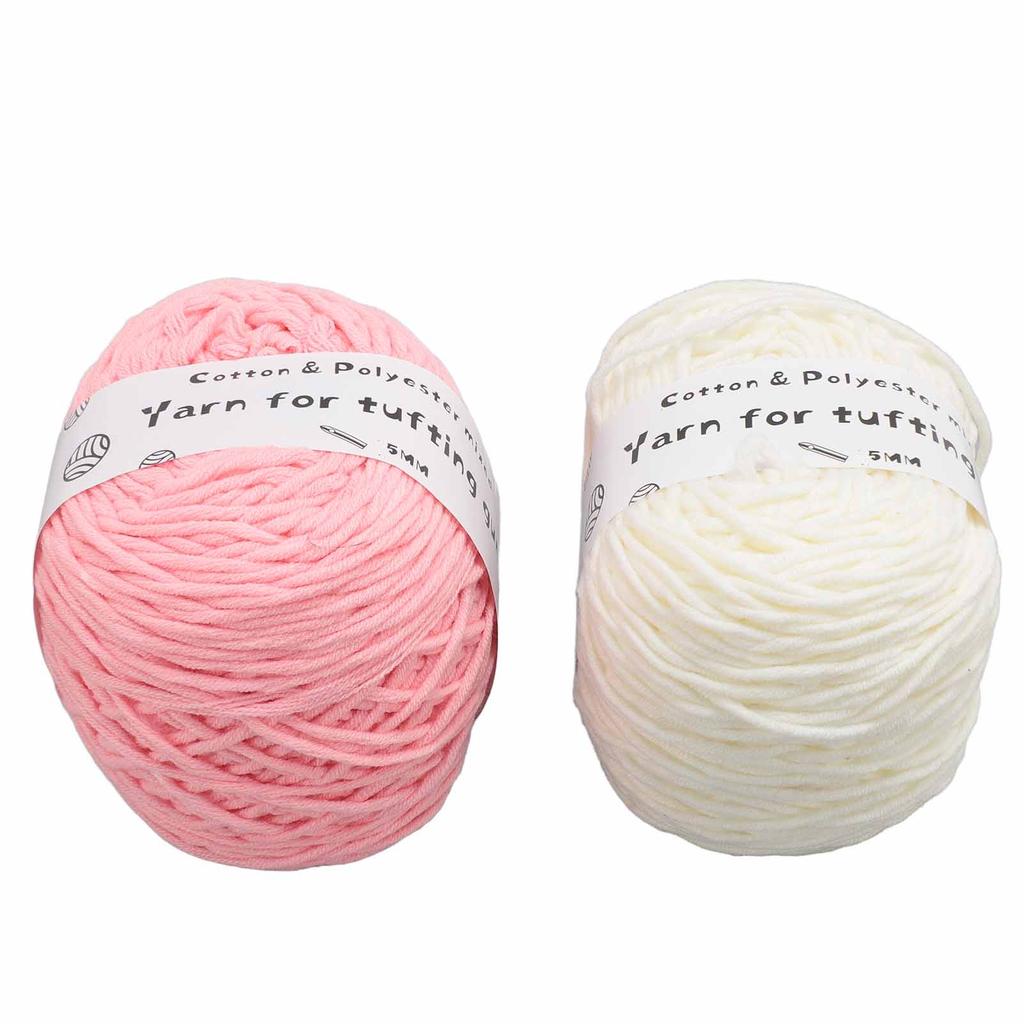 2 Rolls Tufting Yarn Milky White Pink 0.2in Wide Elastic Shrink Resistant Cotton Carpet Knitting Yarn for Handicraft DIY