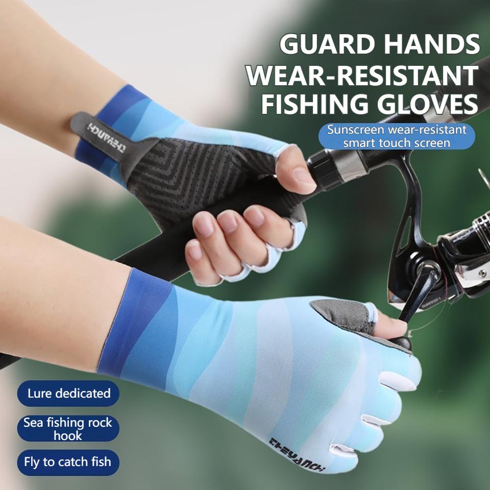 Summer Fishing Gloves Non-Slip Breathable Half Finger Ice Silk Gloves for Fishing Riding Unisex Wear-Resistant