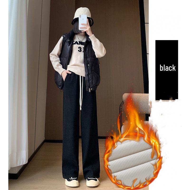 2025 Autumn/Winter Corduroy High-Waisted Wide-Leg Pants – Slimming, Loose, Fleece-Lined, Plus Size Casual Wear