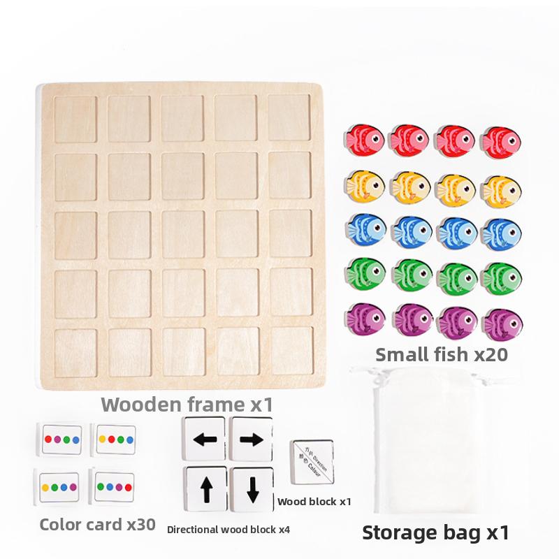 

Montessori Wooden Toys Logic Thinking Training Wooden Puzzle Board Game Desktop Fish Direction Educational Toys for Children