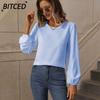 Women's Fashion Casual Solid Color Print O-Neck Long Sleeve Blouses & Shirts