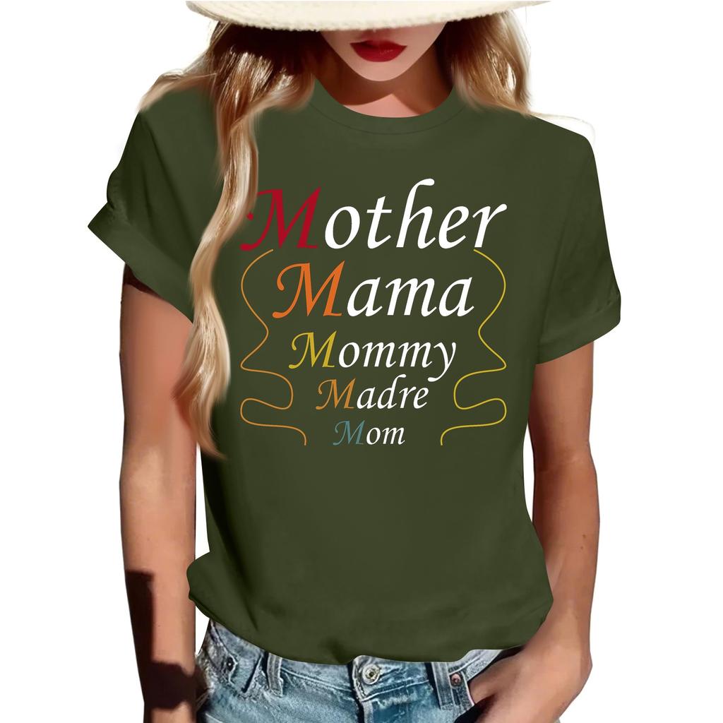 Lässiges, tägliches T-Shirt mit Rundhalsausschnitt und Aufdruck für Erwachsene, kurzärmelig, Buchstaben-Oberteil