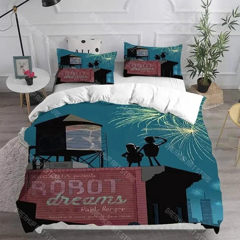Cartoon Robot Dreams Bettwäschesets Steppdecke Tagesdecke Bettbezug Kissenbezugsets Kinder Erwachsenengröße Heimtextilien