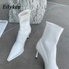Eilyken Autumn Spring Stretch Fabric Women Ankle Boots Comfortable Zipper Shoes Designer High Heels Botas De Mujer