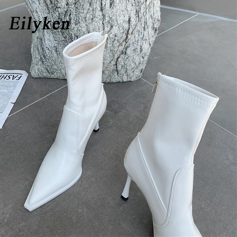 Eilyken Autumn Spring Stretch Fabric Women Ankle Boots Comfortable Zipper Shoes Designer High Heels Botas De Mujer
