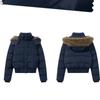 Winter versatile navy blue hooded fur collar short cotton-padded jacket women's new warm thickened down cotton-padded jacket