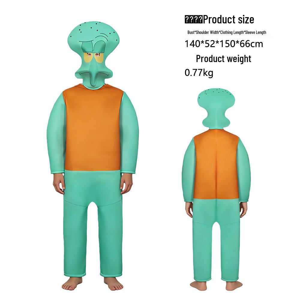 SpongeBob, Patrick, and Squidward Cosplay Outfit for Children's Day Parent-Child Performance