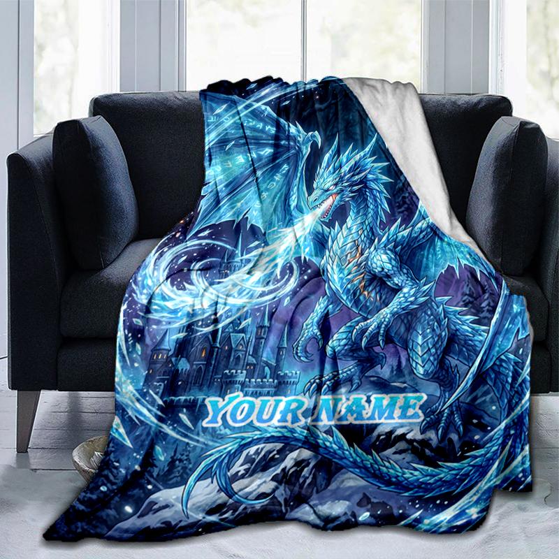 1PC Custom Name Blue Dragon Fantasy Art blanket versatile,all-season throw suitable for the living room,bedroom,camping,travel,and gift
