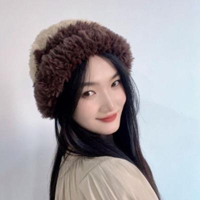Women's Winter Cozy Fleece Brown Fur Beanie Hat