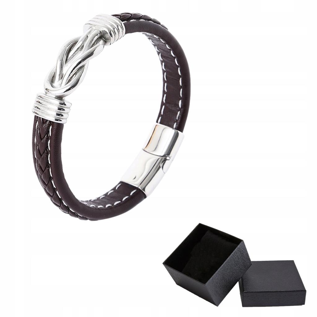 Men's Bracelet Dark Brown Leather Braided Surgical Steel Gift