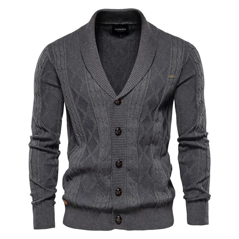 

Men Casual Single Breasted Cotton Argyle Cardigan Solid Color Business Mens Cardigans Winter Fashion Sweater Man XXXL
