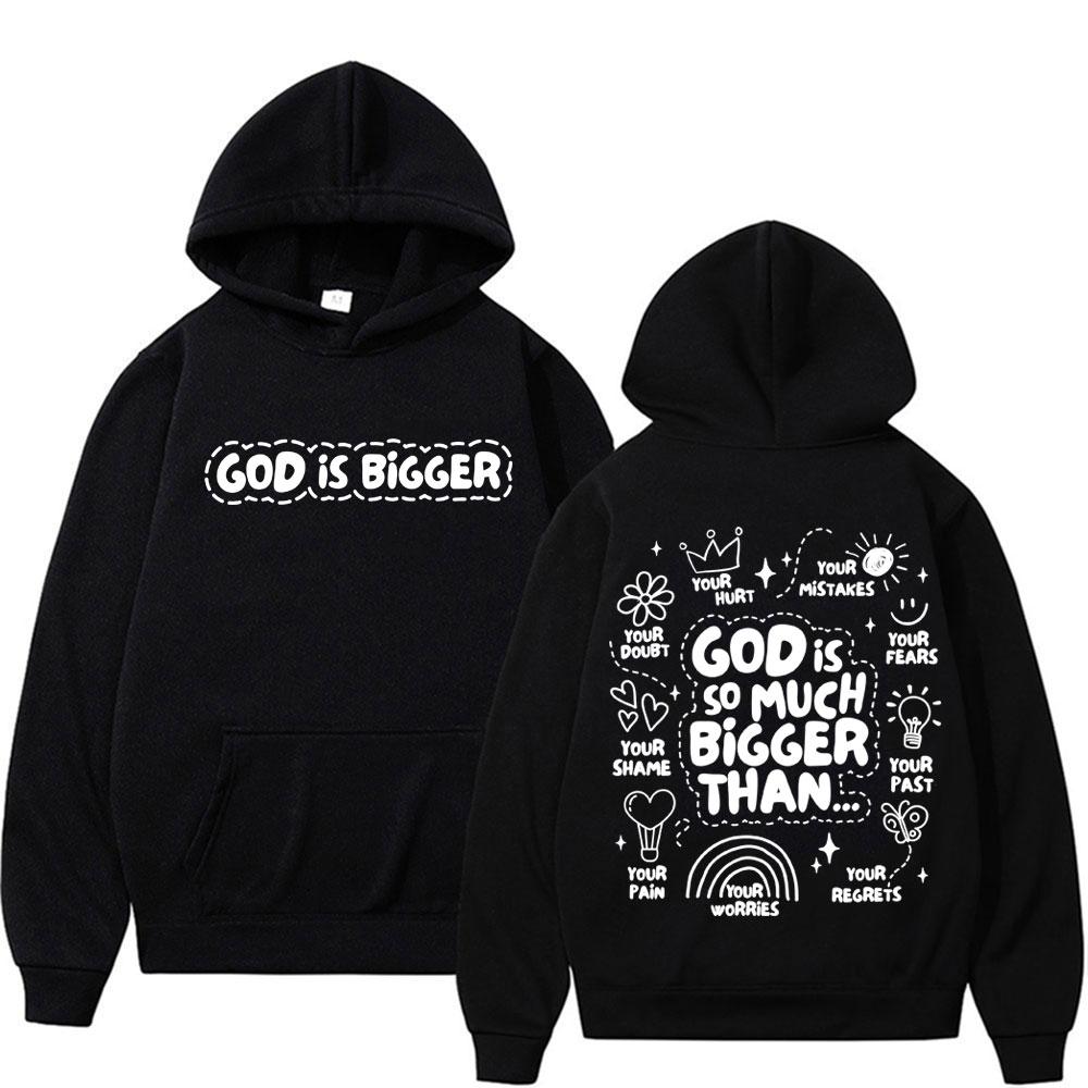

God Is So Much Bigger Than Autumn and Winter Printing Hoodie Stamped Retro Bible Christian Jesus Doodle Men S