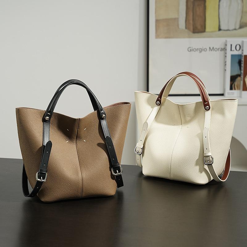 First Layer Cowhide Vegetable Basket Bag, Genuine Leather Messenger Summer Women's Bucket Bag, Office Worker Niche High-end Handbag