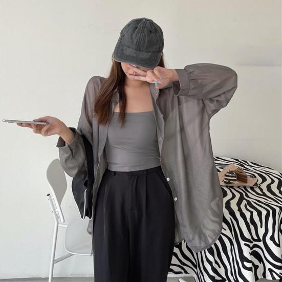 Opalovací krém Outwear Jednobarevné Univerzální Knoflíky Placket Ženy Plážový styl Šifon Top Šátek Dámské oblečení