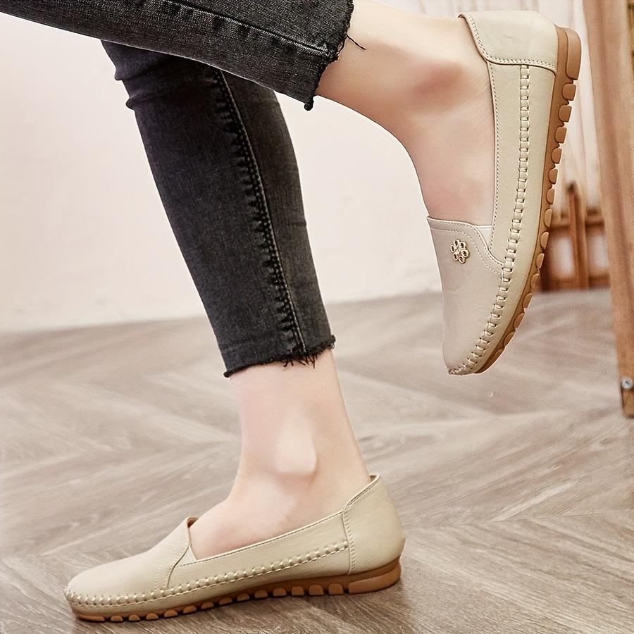 Women's Solid Color Flat Loafers, Casual Slip On Soft Sole Shoes, Lightweight & Comfortable Shoes