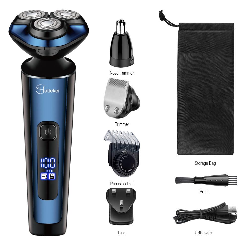 Hatteker Electric Shaver Man‘s Hair Clipper 3 In 1 Electric Razor Rotary Shaving Machine Rechargeable Grooming Kit Wet/Dry