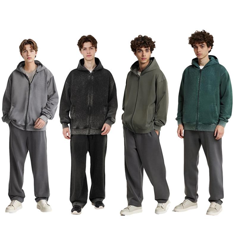 Men's Cotton Hoodie Casual Long Sleeve Hooded Sweatshirt Jackets Zip Up Vintage Jacket with Pockets Heavyweight Fall Sweatshirts Outwear for Men