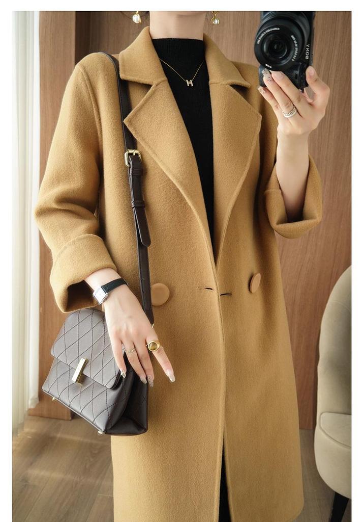 2026 Slimming Versatile Women's Wool Coat - Mid-Length Double-Sided Outerwear for Spring/Autumn