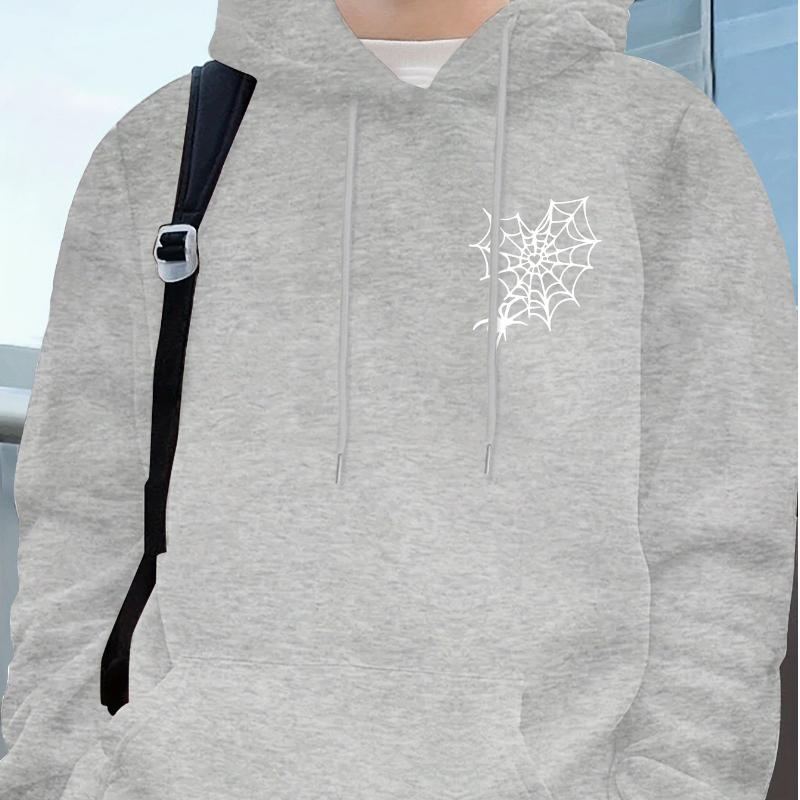 Men's Valentine's Day Spider Web and Heart Printed Hoodie - Casual Hoodie with Web Pattern, Spring and Autumn Sweater,
