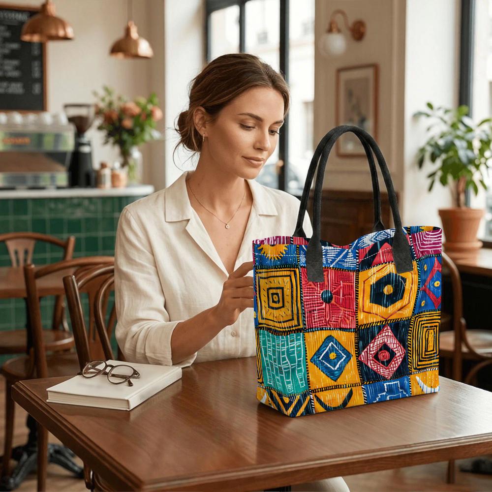 Bohemian Geometric Pattern Tote Bag Large Capacity Portable Daily Casual Outdoor Shopping Shoulder Handbag