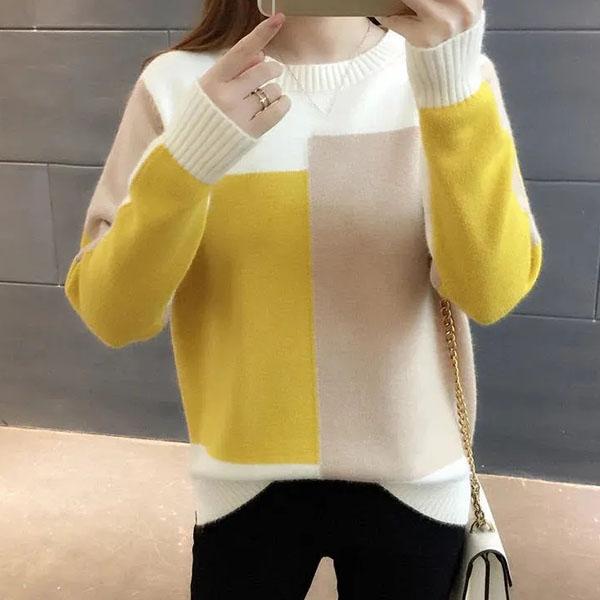 Pulovere tricotate în culoarea bomboanei Pulovere pentru femei, toamnă, iarnă, cu fundul liber, marime mare, ocazional, cu mânecă lungă