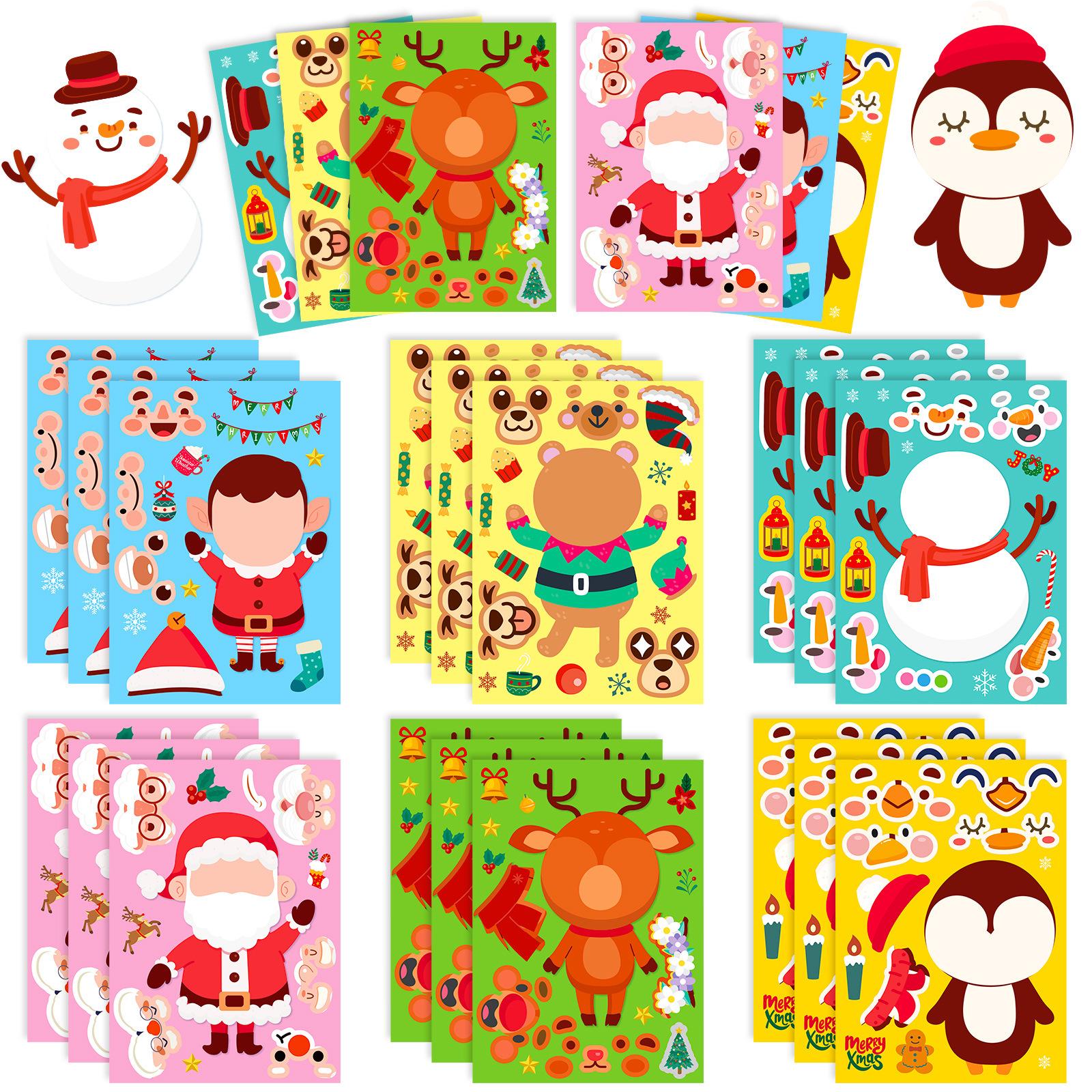 

6 Photos/pack of Cute Santa Claus Cartoon Face Swap Stickers for Children s Puzzle Christmas Party DIY Puzzle Stickers