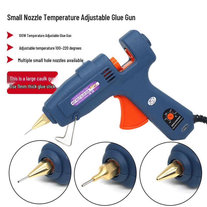 

100W Adjustable Temp Hot Melt Glue Gun, 11mm Sticks, Fine Nozzle for Household & Industrial Use Adjustable Temp, Large 2mm Nozzle, 11mm Sticks