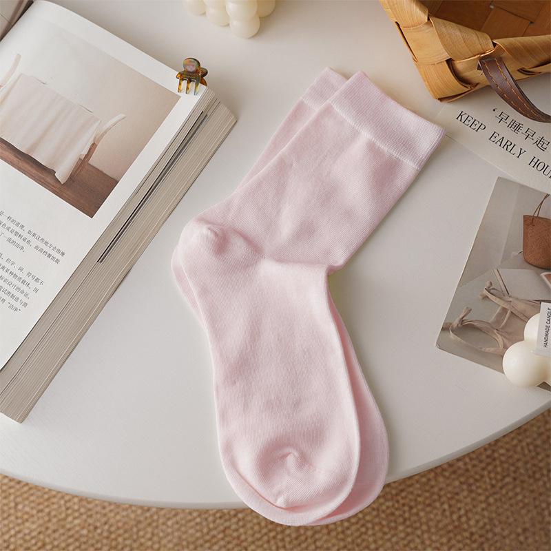 Women's Pure Cotton Breathable Odor-Resistant Mid-Calf Socks - Meilade Versatile All Cotton Loosely Stacked Postpartum Socks.