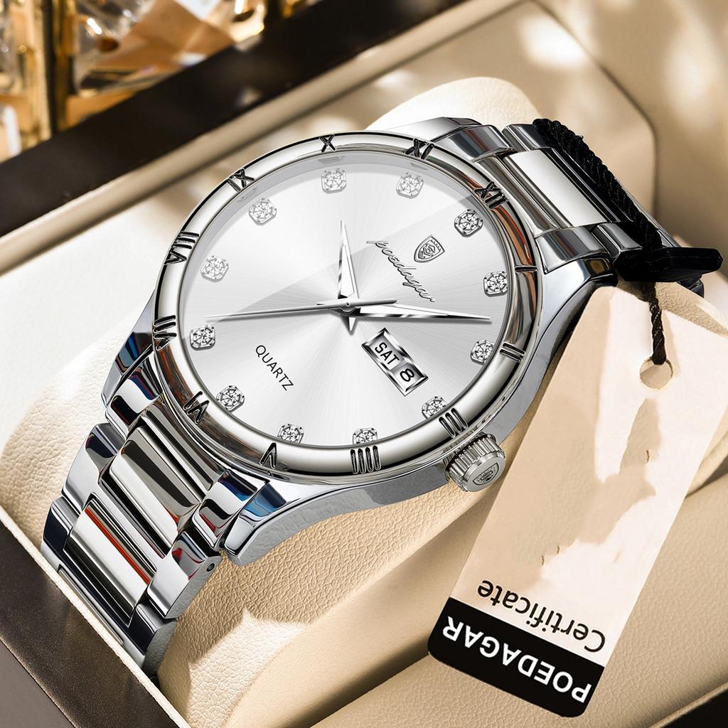 Top Brand New Men's Watch Double Calendar Luminous Quartz Diamond Watch