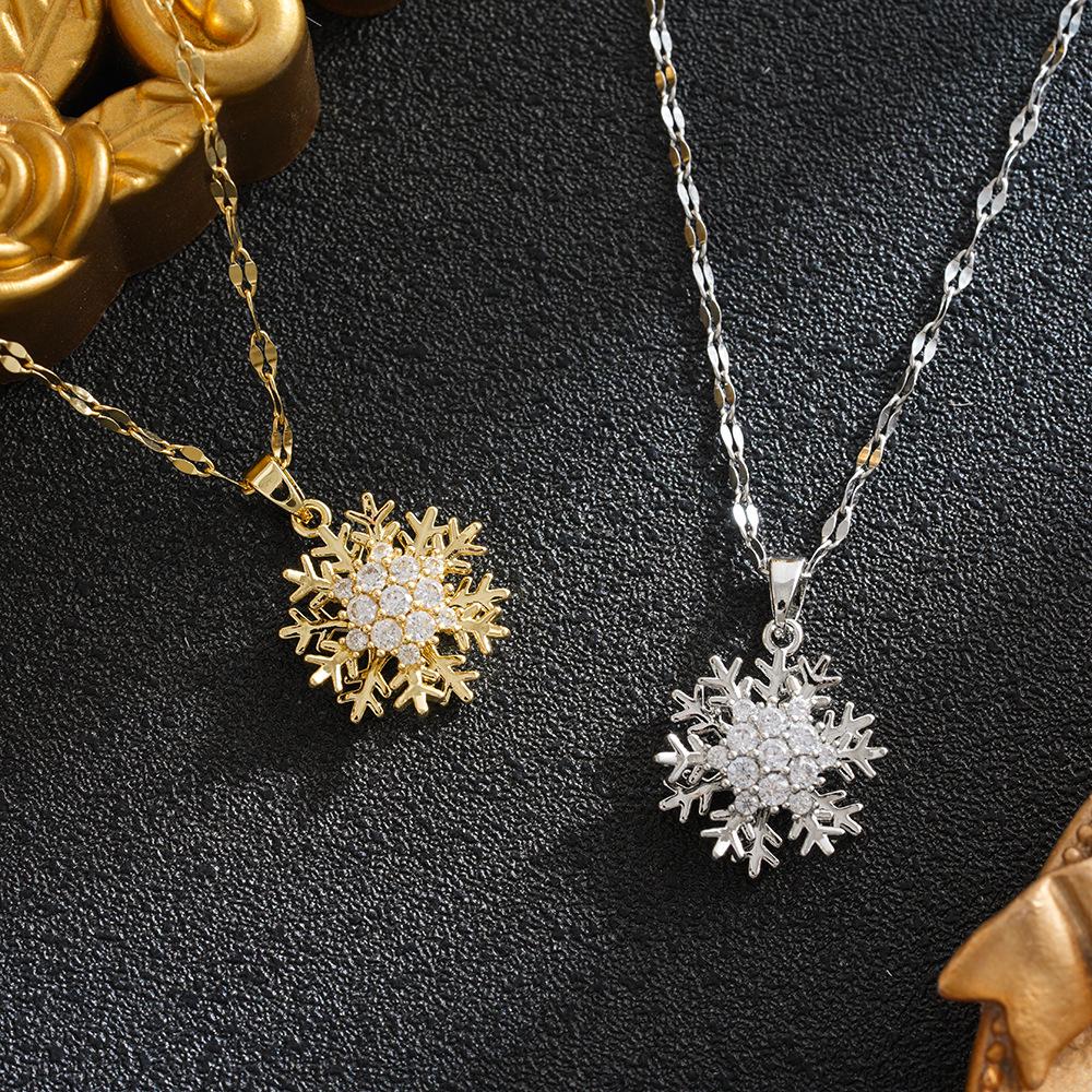 Exquisite Gold Snowflake Zircon Necklace: Luxurious Korean-Japanese Design