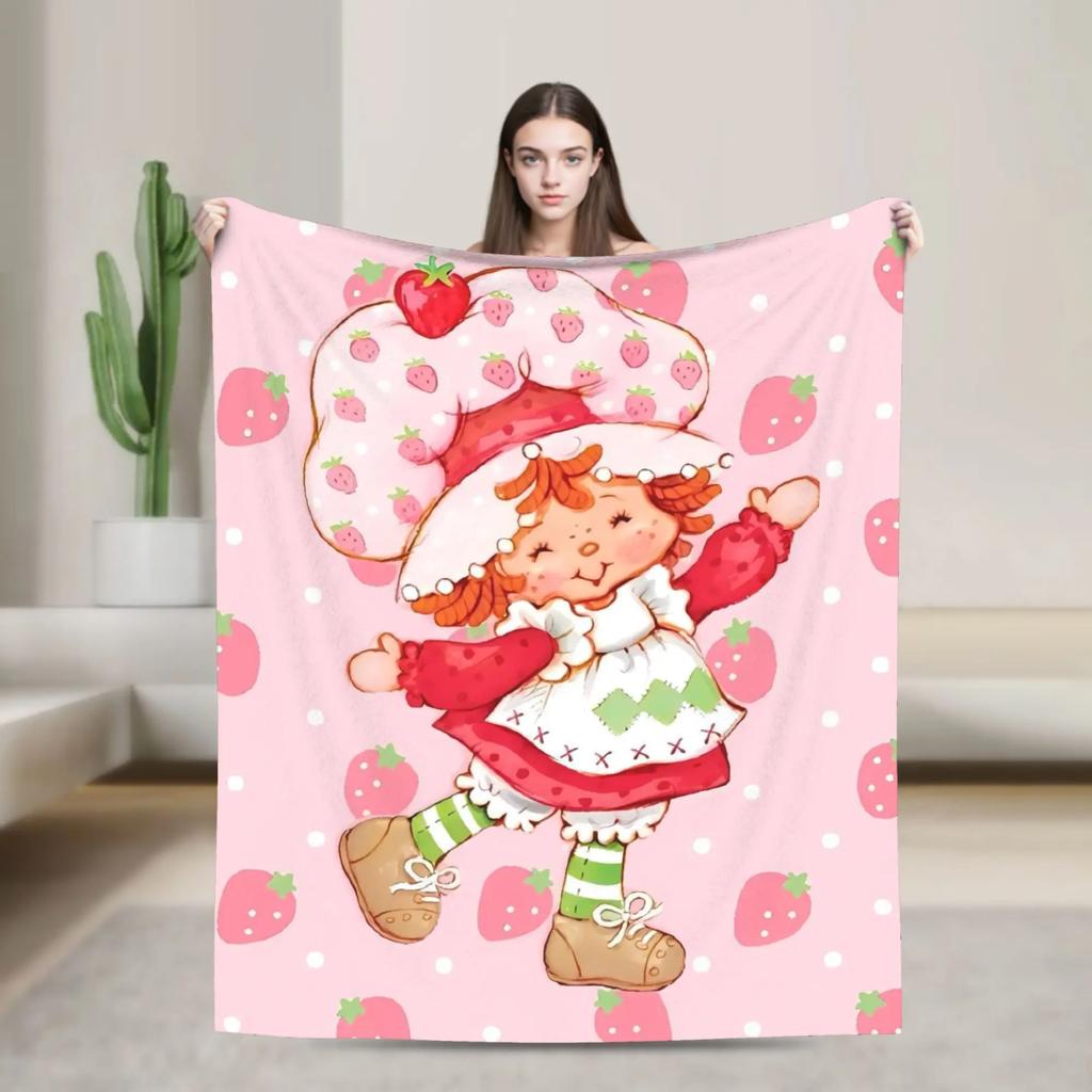 Erdbeer-Shortcake-Mädchen Rosa Decke Qualitäts-Warme Überwurfdecke Winter-Picknick Couch Sessel Schlafsofa Flauschige Tagesdecke