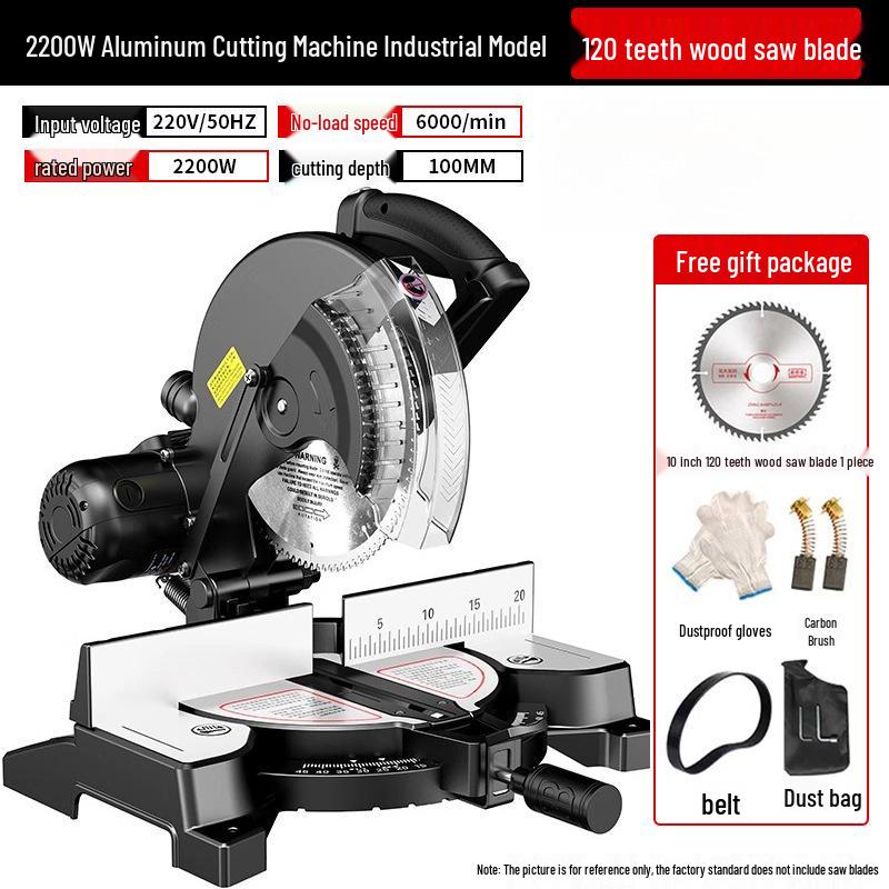 10-Inch High Precision Aluminum Alloy Miter Saw for Multifunctional Wood & Metal Cutting, 45 Degree Configuration.