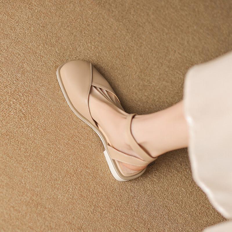 

Flat-soled sandals summer women s bag head sandals round head large size shoes Korean version women s shoes solid color rear empty sandals rubber sole 39 абрикосовый