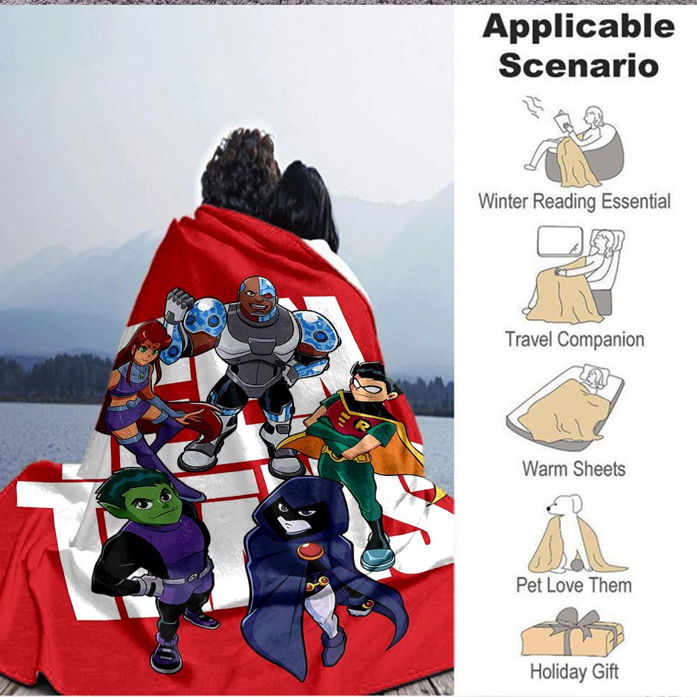 1pc Teen Titans Go! Flannel Throw Blanket - HD Printed Lightweight Soft Warm All-Season Blanket for Sofa, Bed, Travel008