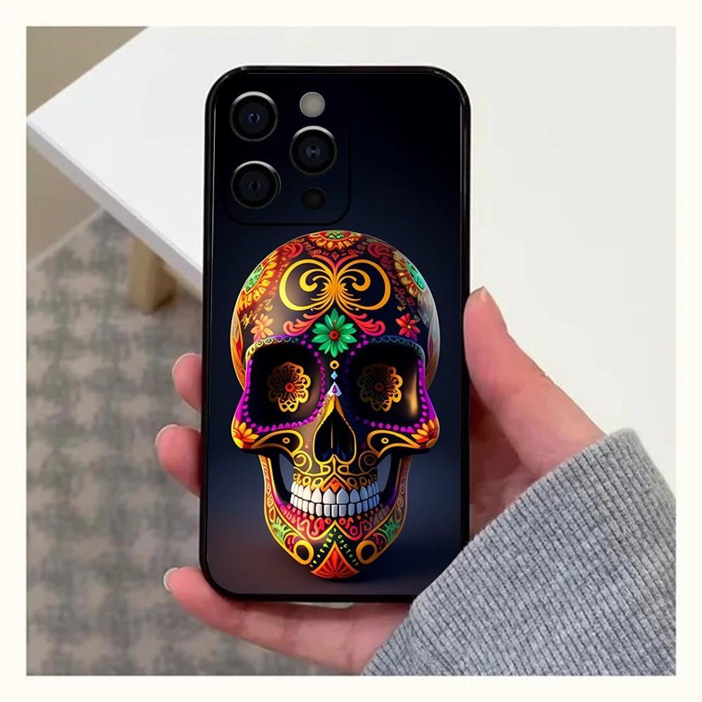 Mexican Catrina Skull Phone Case For Apple iPhone 15,14,13,12,11,Pro,X,XS,Max,XR,Plus,Mini Soft Black Cover