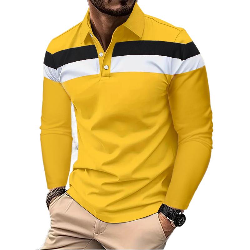 Nové pánské prodyšné košile s dlouhým rukávem a klopou, pánské polo tričko Basic Large Top Splice