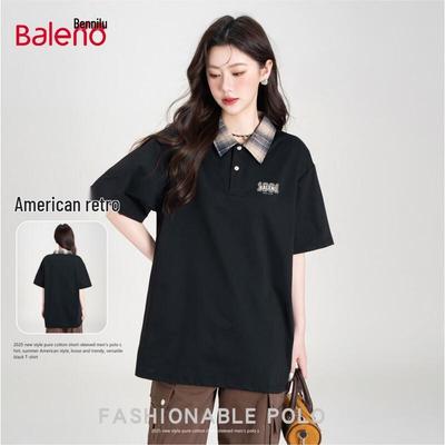 Baleno Women's Retro Plaid Collar Polo T-Shirt