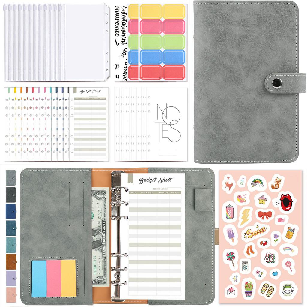 Budget Planner Loose-leaf Retro Leather Notebook Set Budget Binder Money Envelopes Monthly Planner Label Stickers