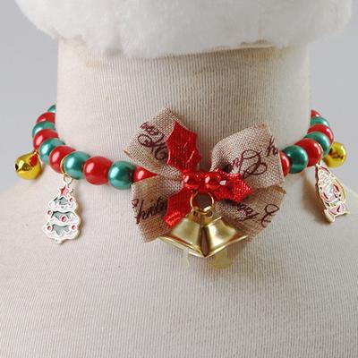 New Christmas Dog Collar With Bow Bell And Santa Holiday Kitten Necklace Collar Christmas Tree Snowman Snowflakes Elk Pendant