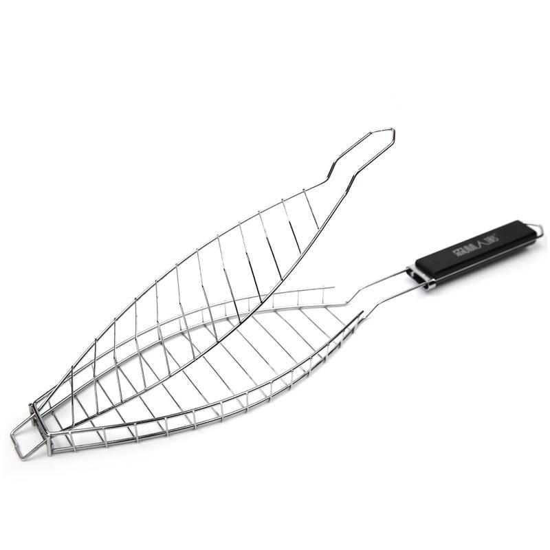 Fiskgrillkorg Nonstick BBQ Grill Fiskgrillning stekkorg Trähandtag