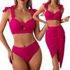 2024 European & American Style Women's Nylon Three-Piece Swimsuit Bikini Set