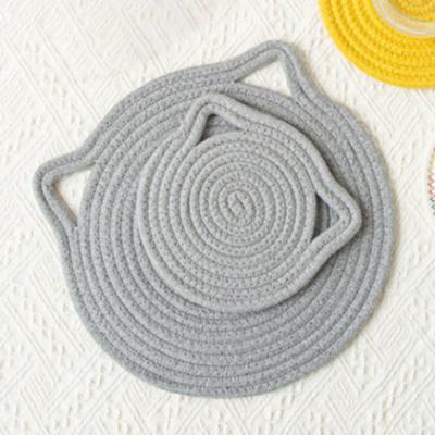 Cat Ear Cotton Coaster Placemat Handwoven Heat-Resistant Table Mat Non-Slip Absorbent Cute Kitchen Decor for Dining Home Use